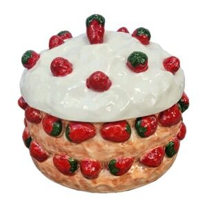 Vintage Costa Italy Ceramic Strawberry Jar with Lid Hand Painted Cottage Farm